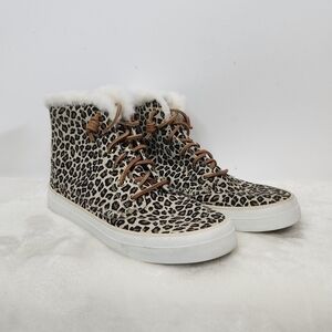 Sperry Top Sider Crest Faux Fur High Top Animal Print Sneaker Women's Size 9.5M